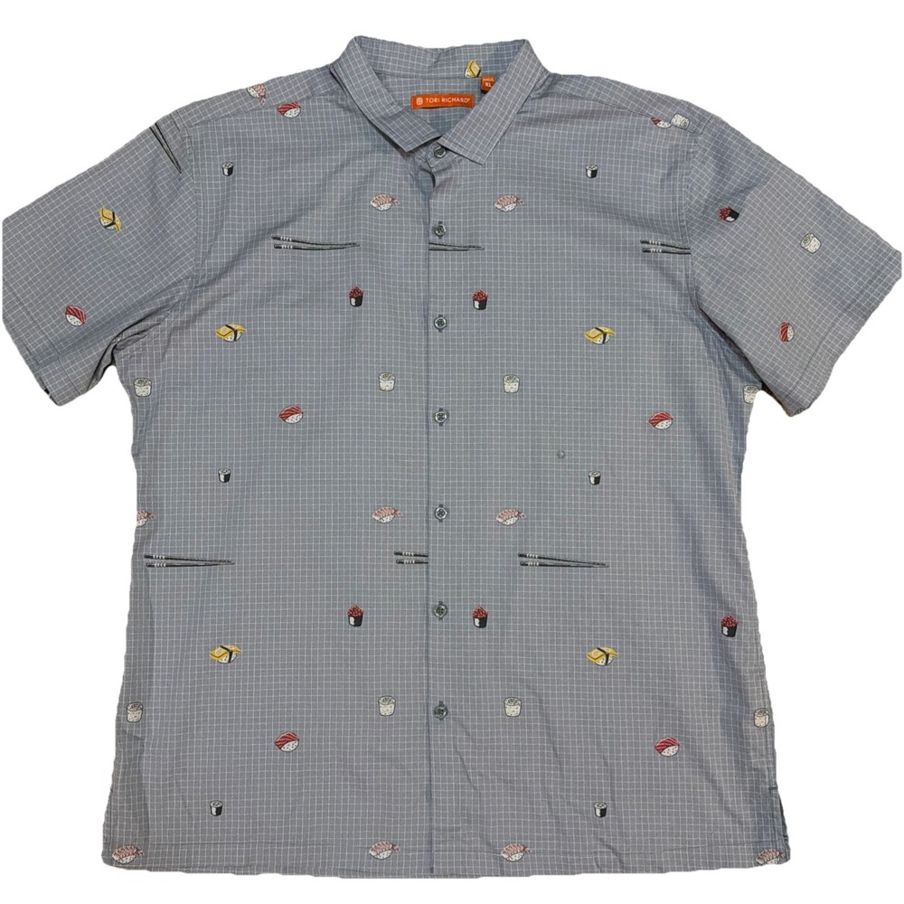 Tori Richard Men's Short Sleeve Aloha Shirt All Over Sushi Omakase‎ Gray Sz XL